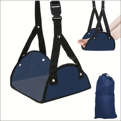 Airplane Footrest with Adjustable Strap – Portable Hammock Leg Rest for Comfortable Travel - DEEP BLUE