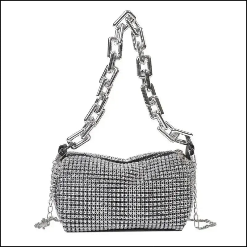 Allover Rhinestone Bucket Bag | Glitter Chain Prom Purse | Women’s Mini Crossbody (6.3*3.54 Inches)