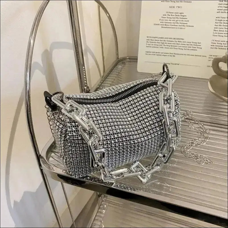 Allover Rhinestone Bucket Bag | Glitter Chain Prom Purse | Women’s Mini Crossbody (6.3*3.54 Inches)