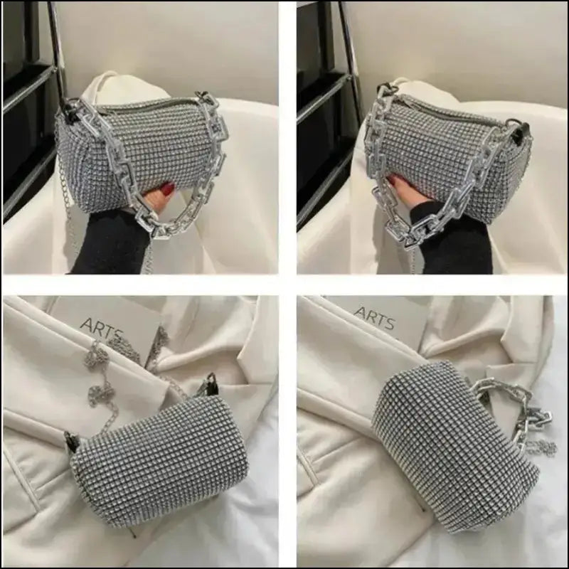 Allover Rhinestone Bucket Bag | Glitter Chain Prom Purse | Women’s Mini Crossbody (6.3*3.54 Inches)