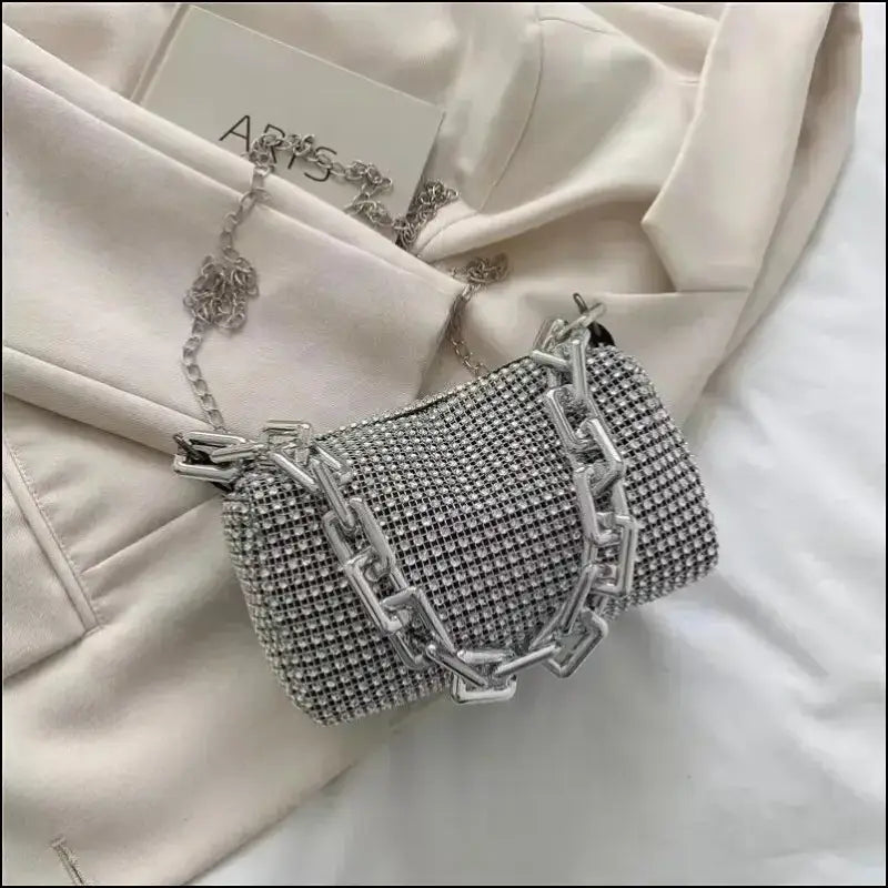 Allover Rhinestone Bucket Bag | Glitter Chain Prom Purse | Women’s Mini Crossbody (6.3*3.54 Inches)