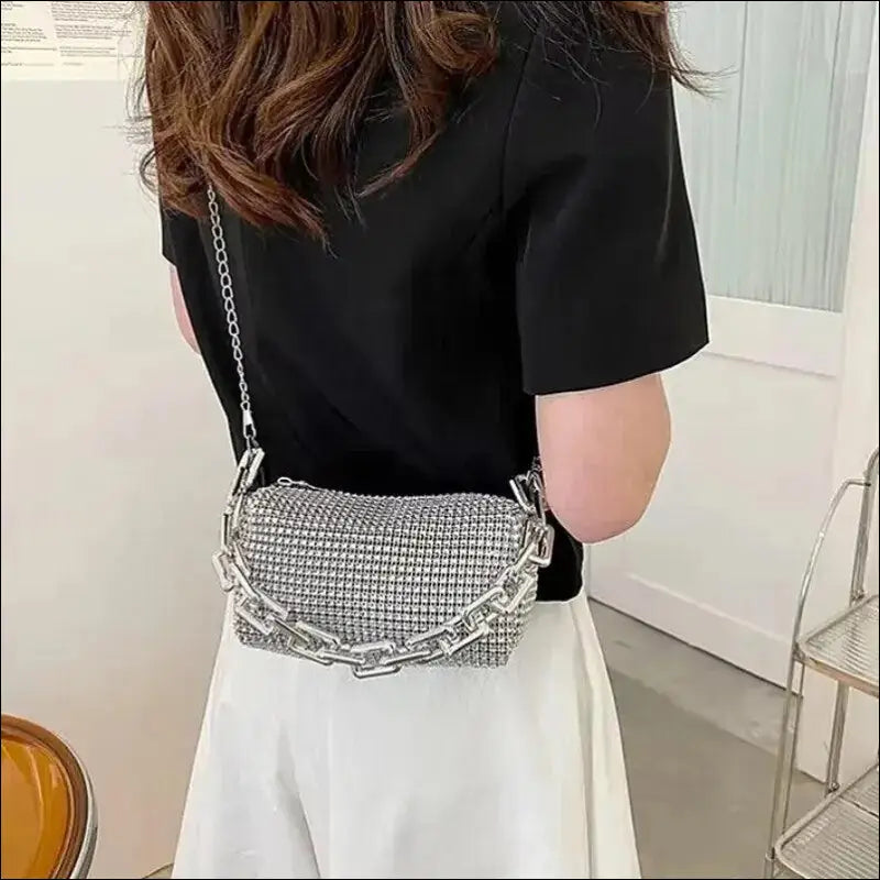 Allover Rhinestone Bucket Bag | Glitter Chain Prom Purse | Women’s Mini Crossbody (6.3*3.54 Inches)