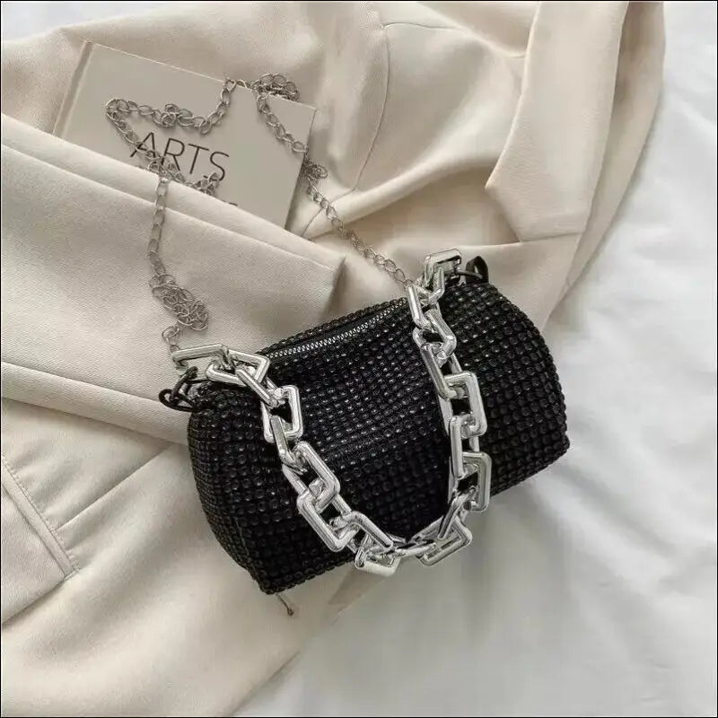Allover Rhinestone Bucket Bag | Glitter Chain Prom Purse | Women’s Mini Crossbody (6.3*3.54 Inches)