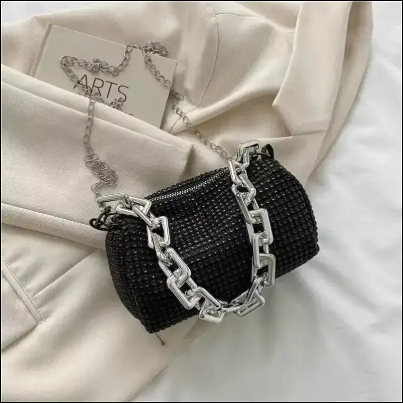 Allover Rhinestone Bucket Bag | Glitter Chain Prom Purse | Women’s Mini Crossbody (6.3*3.54 Inches)