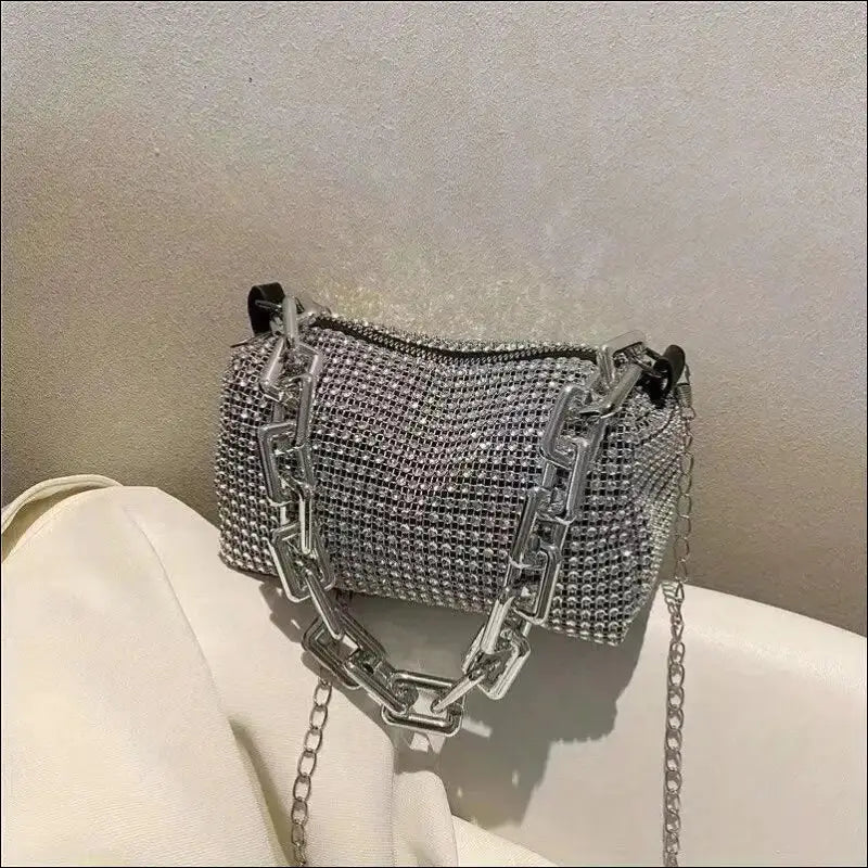 Allover Rhinestone Bucket Bag | Glitter Chain Prom Purse | Women’s Mini Crossbody (6.3*3.54 Inches)