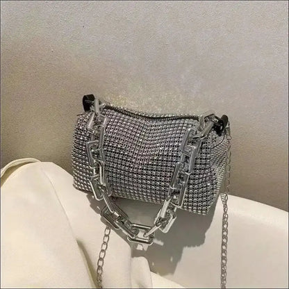 Allover Rhinestone Bucket Bag | Glitter Chain Prom Purse | Women’s Mini Crossbody (6.3*3.54 Inches)
