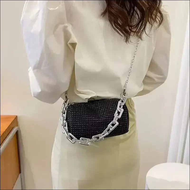 Allover Rhinestone Bucket Bag | Glitter Chain Prom Purse | Women’s Mini Crossbody (6.3*3.54 Inches)