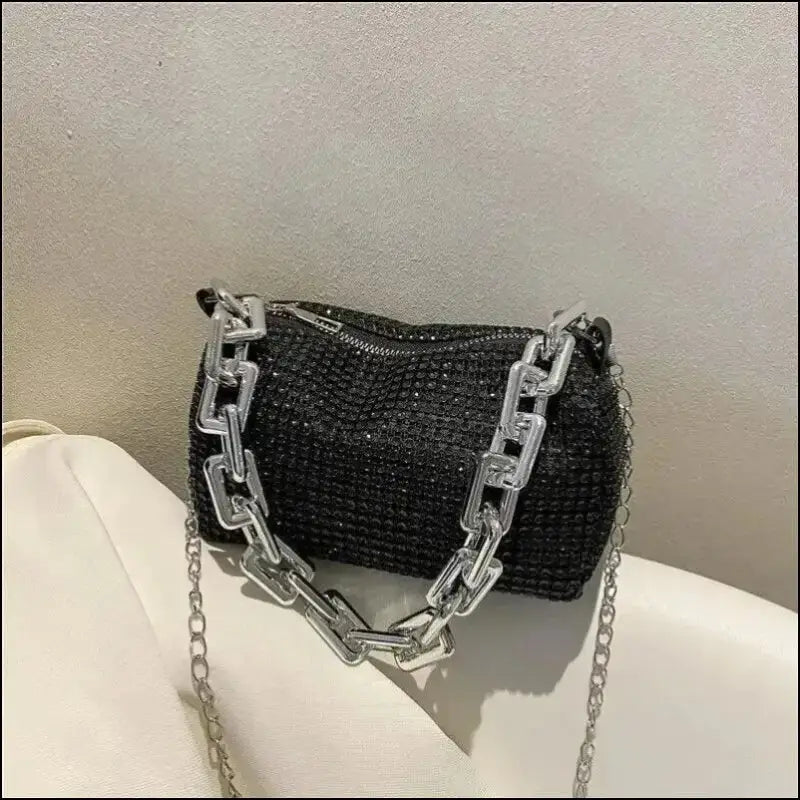 Allover Rhinestone Bucket Bag | Glitter Chain Prom Purse | Women’s Mini Crossbody (6.3*3.54 Inches)