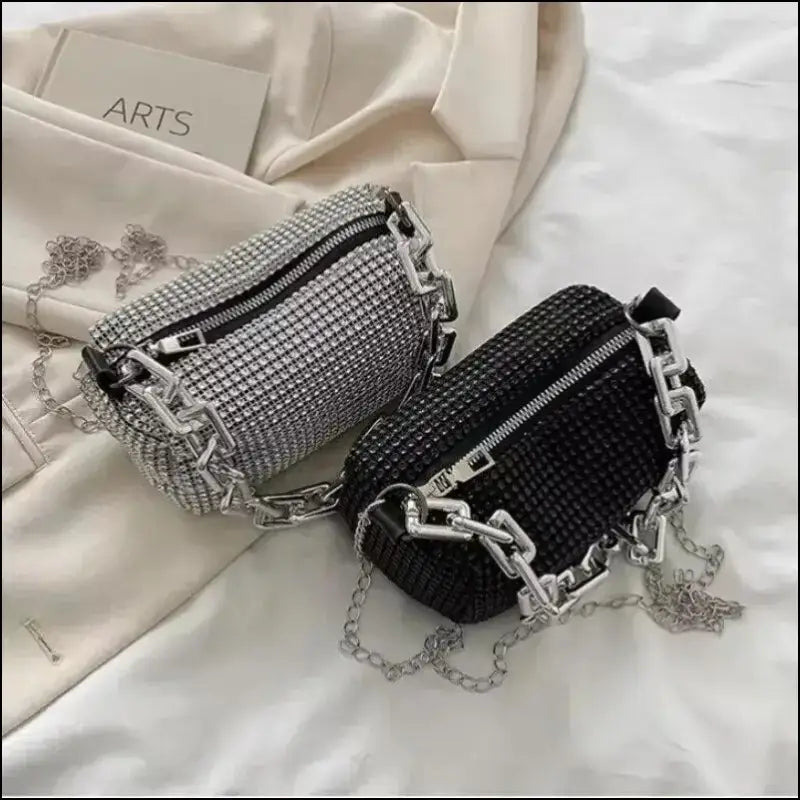 Allover Rhinestone Bucket Bag | Glitter Chain Prom Purse | Women’s Mini Crossbody (6.3*3.54 Inches)