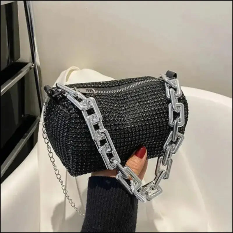 Allover Rhinestone Bucket Bag | Glitter Chain Prom Purse | Women’s Mini Crossbody (6.3*3.54 Inches)