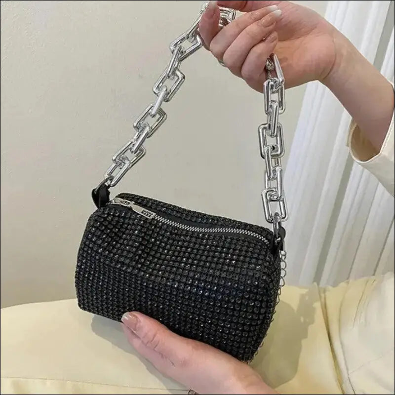 Allover Rhinestone Bucket Bag | Glitter Chain Prom Purse | Women’s Mini Crossbody (6.3*3.54 Inches)