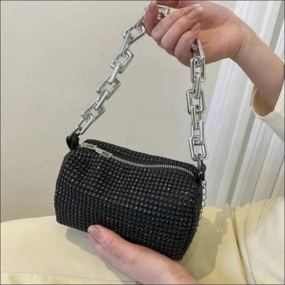 Allover Rhinestone Bucket Bag | Glitter Chain Prom Purse | Women’s Mini Crossbody (6.3*3.54 Inches)