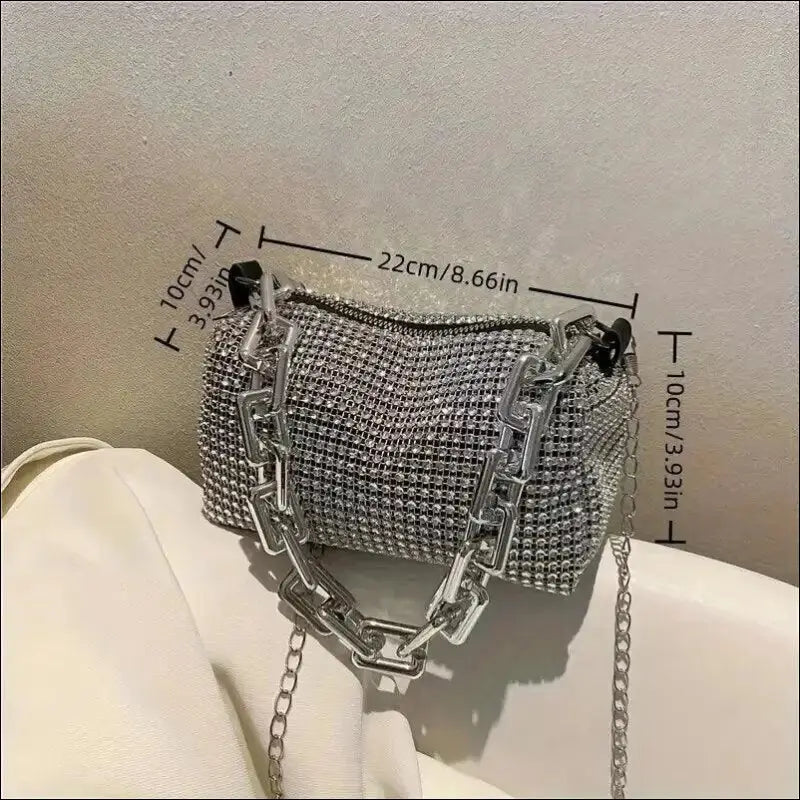 Allover Rhinestone Bucket Bag | Glitter Chain Prom Purse | Women’s Mini Crossbody (6.3*3.54 Inches)