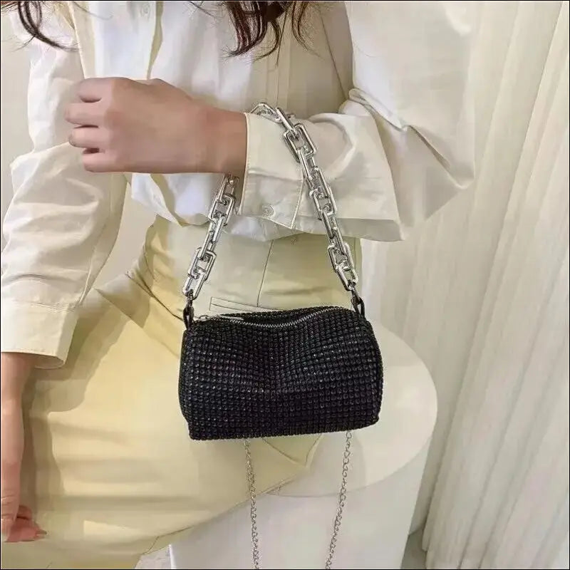 Allover Rhinestone Bucket Bag | Glitter Chain Prom Purse | Women’s Mini Crossbody (6.3*3.54 Inches)
