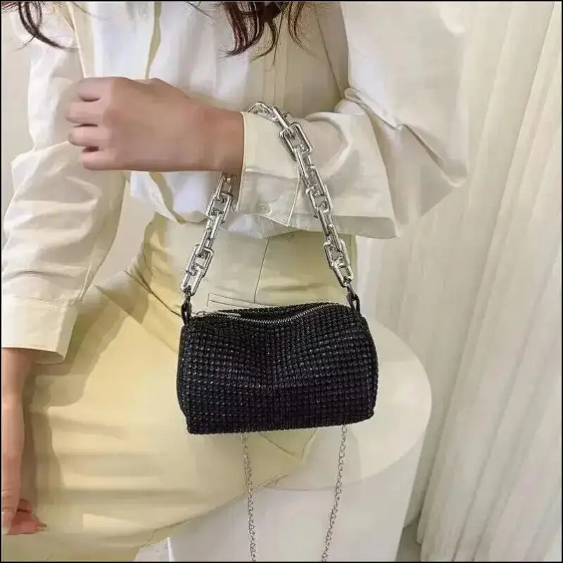 Allover Rhinestone Bucket Bag | Glitter Chain Prom Purse | Women’s Mini Crossbody (6.3*3.54 Inches)