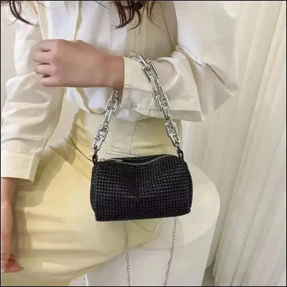 Allover Rhinestone Bucket Bag | Glitter Chain Prom Purse | Women’s Mini Crossbody (6.3*3.54 Inches)