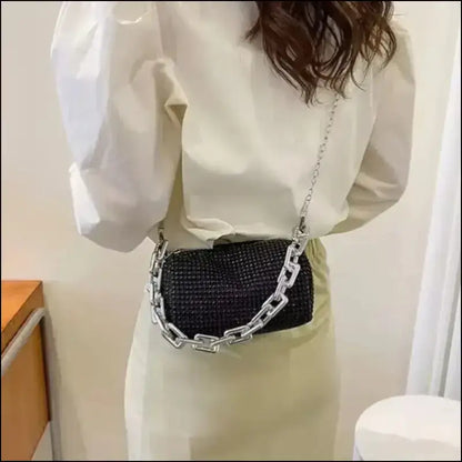 Allover Rhinestone Bucket Bag | Glitter Chain Prom Purse | Women’s Mini Crossbody (6.3*3.54 Inches)