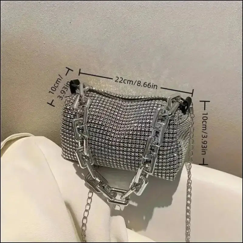 Allover Rhinestone Bucket Bag | Glitter Chain Prom Purse | Women’s Mini Crossbody (6.3*3.54 Inches)