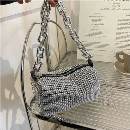 Allover Rhinestone Bucket Bag | Glitter Chain Prom Purse | Women’s Mini Crossbody (6.3*3.54 Inches)