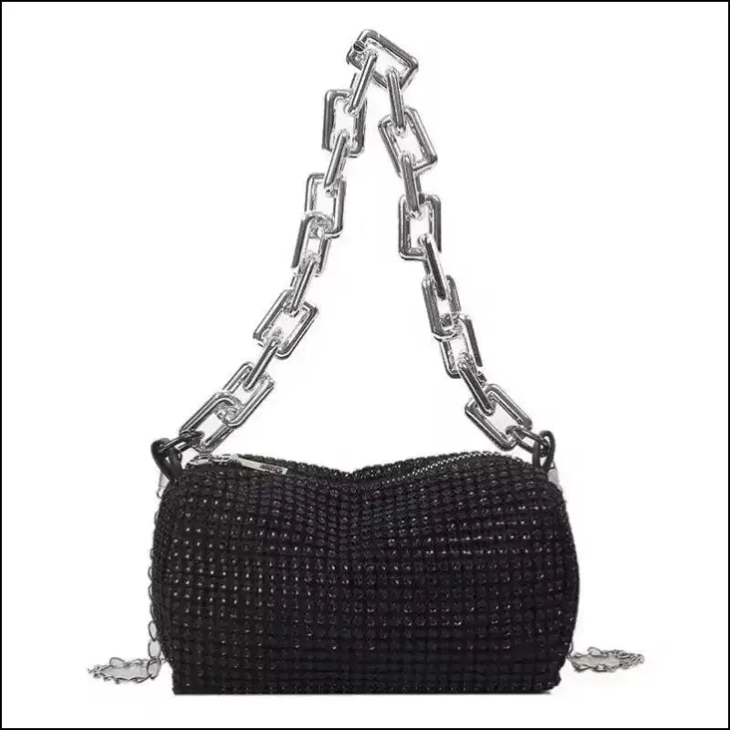 Allover Rhinestone Bucket Bag | Glitter Chain Prom Purse | Women’s Mini Crossbody (6.3*3.54 Inches)
