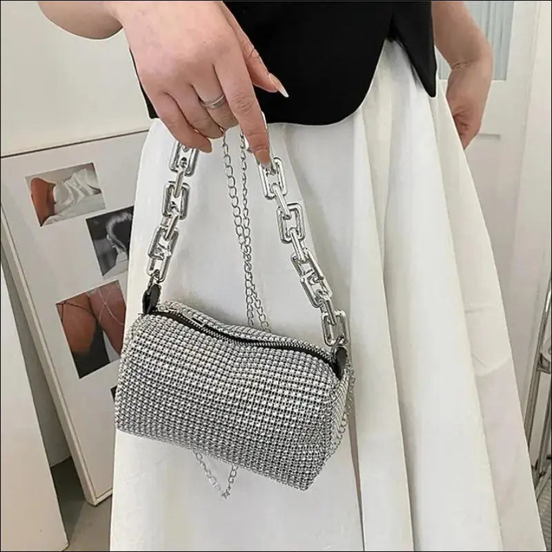 Allover Rhinestone Bucket Bag | Glitter Chain Prom Purse | Women’s Mini Crossbody (6.3*3.54 Inches)