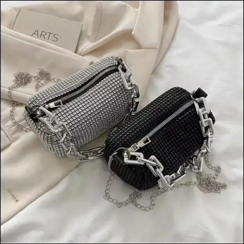 Allover Rhinestone Bucket Bag | Glitter Chain Prom Purse | Women’s Mini Crossbody (6.3*3.54 Inches)
