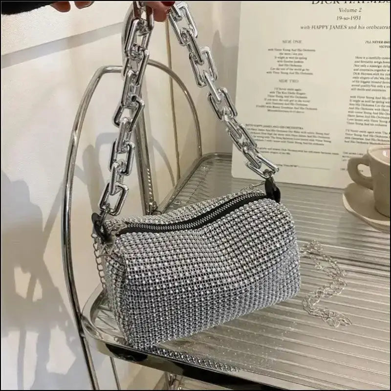 Allover Rhinestone Bucket Bag | Glitter Chain Prom Purse | Women’s Mini Crossbody (6.3*3.54 Inches)