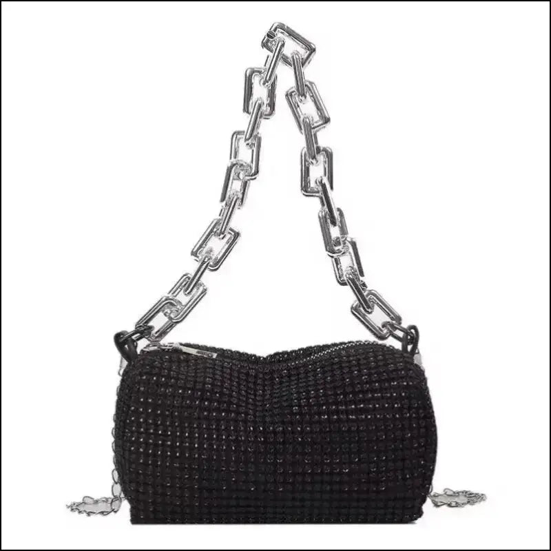 Allover Rhinestone Bucket Bag | Glitter Chain Prom Purse | Women’s Mini Crossbody (6.3*3.54 Inches)