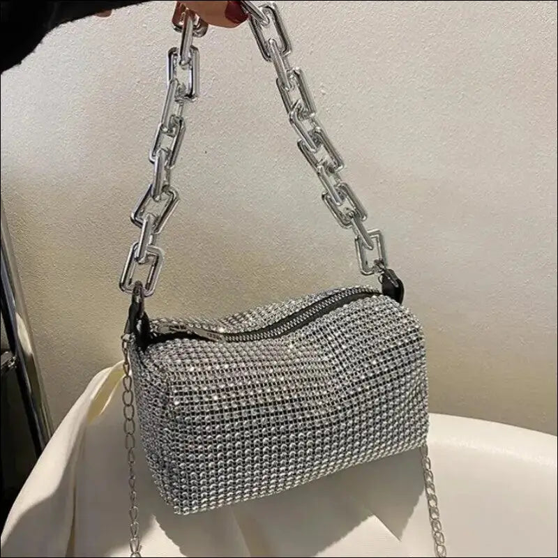 Allover Rhinestone Bucket Bag | Glitter Chain Prom Purse | Women’s Mini Crossbody (6.3*3.54 Inches)
