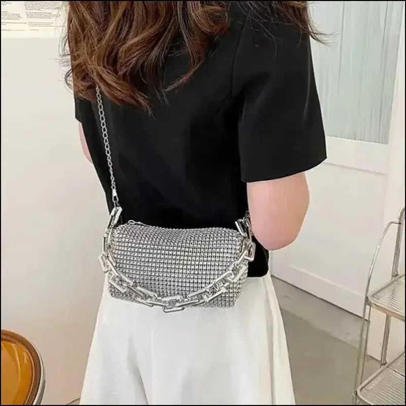 Allover Rhinestone Bucket Bag | Glitter Chain Prom Purse | Women’s Mini Crossbody (6.3*3.54 Inches)