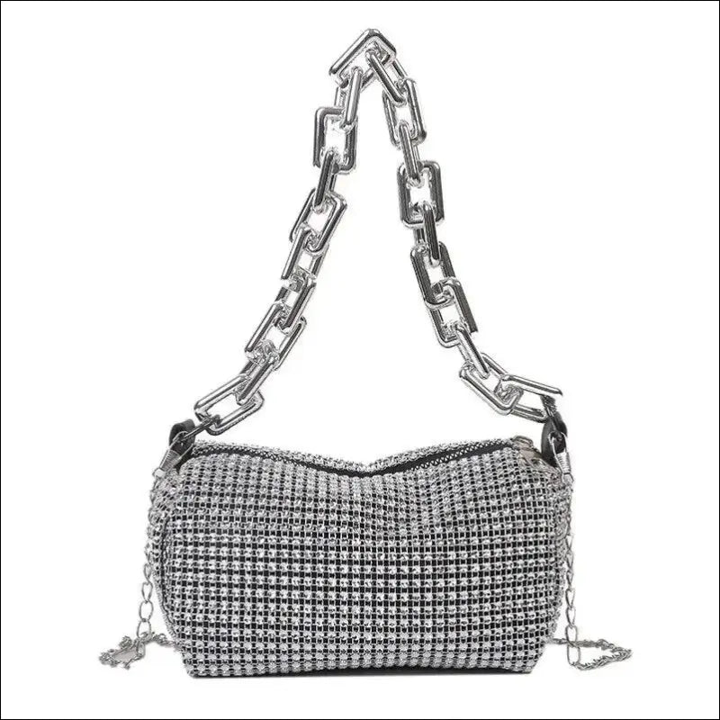 Allover Rhinestone Bucket Bag | Glitter Chain Prom Purse | Women’s Mini Crossbody (6.3*3.54 Inches)