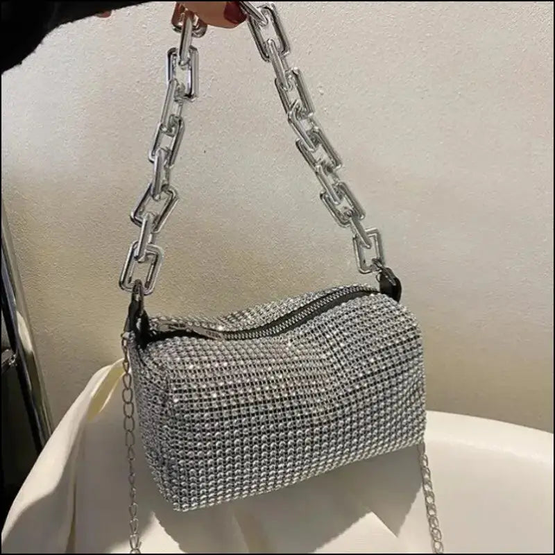 Allover Rhinestone Bucket Bag | Glitter Chain Prom Purse | Women’s Mini Crossbody (6.3*3.54 Inches)