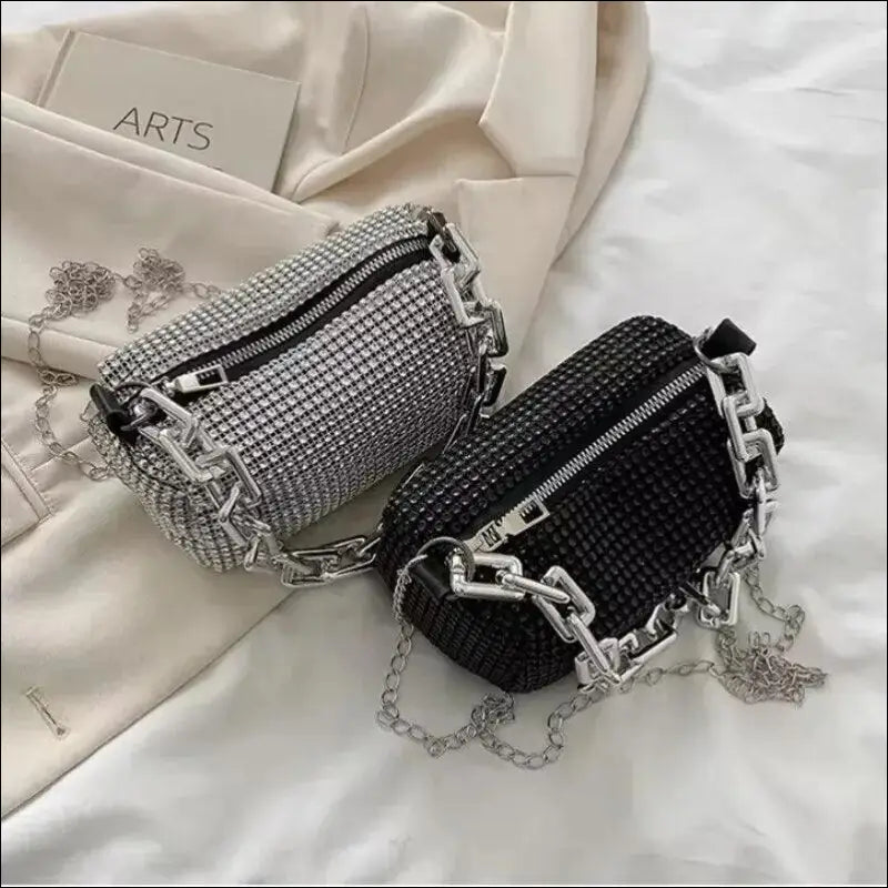 Allover Rhinestone Bucket Bag | Glitter Chain Prom Purse | Women’s Mini Crossbody (6.3*3.54 Inches)