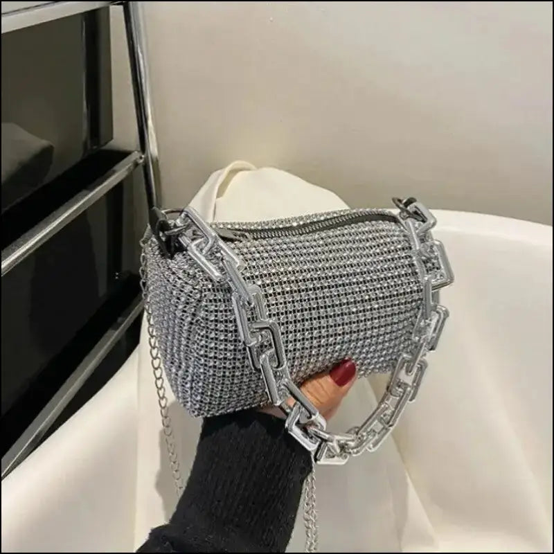 Allover Rhinestone Bucket Bag | Glitter Chain Prom Purse | Women’s Mini Crossbody (6.3*3.54 Inches)