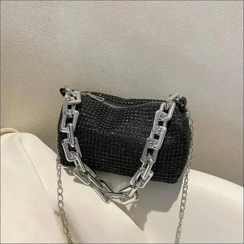 Allover Rhinestone Bucket Bag | Glitter Chain Prom Purse | Women’s Mini Crossbody (6.3*3.54 Inches)