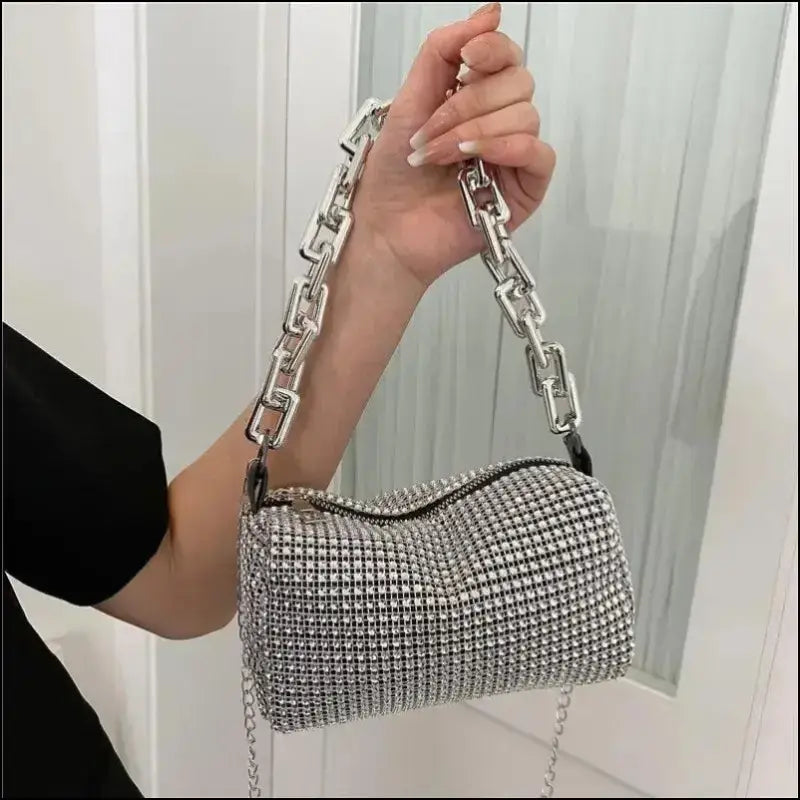 Allover Rhinestone Bucket Bag | Glitter Chain Prom Purse | Women’s Mini Crossbody (6.3*3.54 Inches)