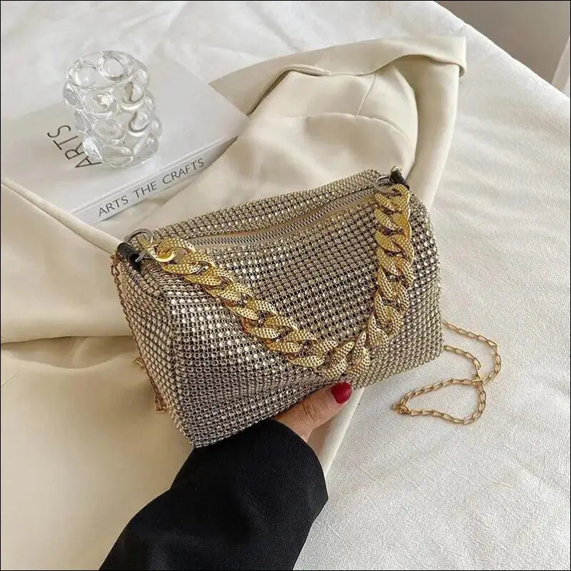 Allover Rhinestone Bucket Bag | Glitter Chain Prom Purse | Women’s Mini Crossbody (6.3*3.54 Inches)