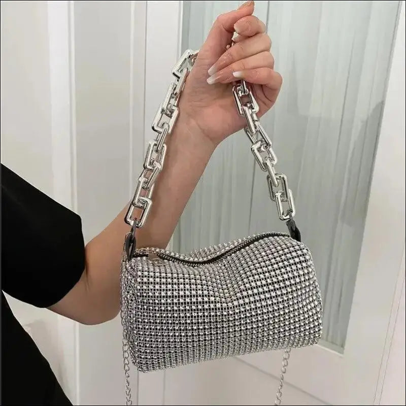 Allover Rhinestone Bucket Bag | Glitter Chain Prom Purse | Women’s Mini Crossbody (6.3*3.54 Inches)