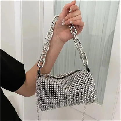 Allover Rhinestone Bucket Bag | Glitter Chain Prom Purse | Women’s Mini Crossbody (6.3*3.54 Inches)