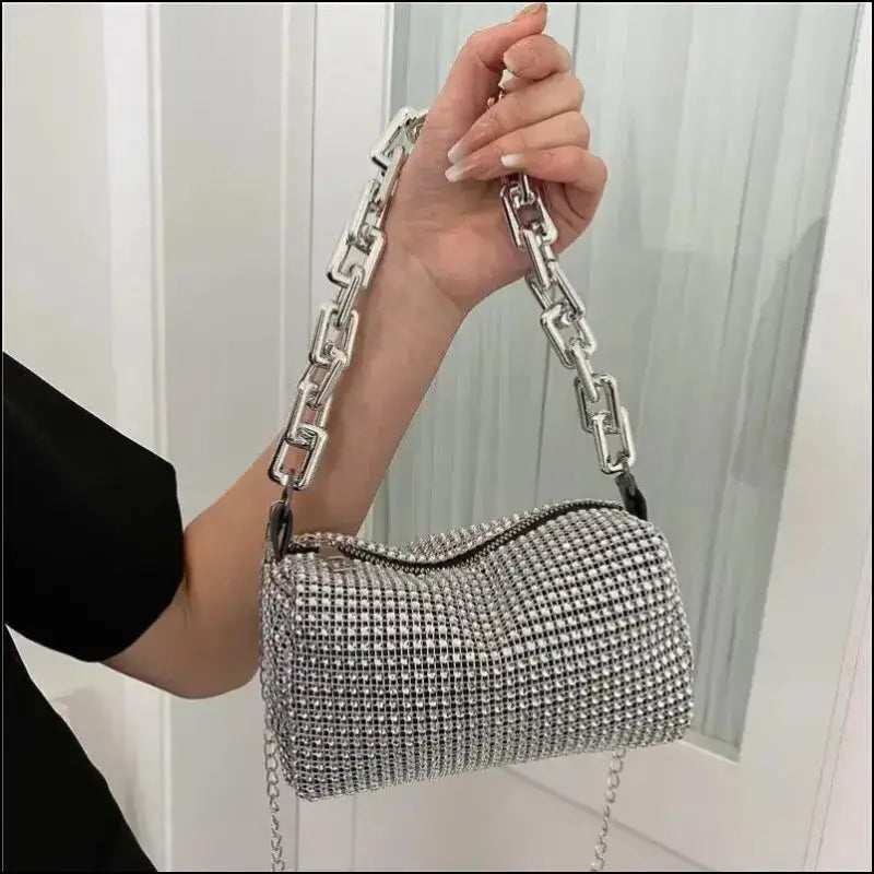 Allover Rhinestone Bucket Bag | Glitter Chain Prom Purse | Women’s Mini Crossbody (6.3*3.54 Inches)