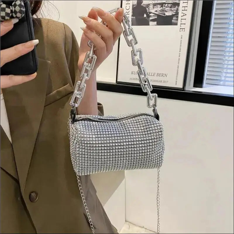 Allover Rhinestone Bucket Bag | Glitter Chain Prom Purse | Women’s Mini Crossbody (6.3*3.54 Inches)