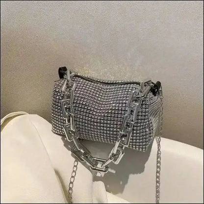 Allover Rhinestone Bucket Bag | Glitter Chain Prom Purse | Women’s Mini Crossbody (6.3*3.54 Inches)