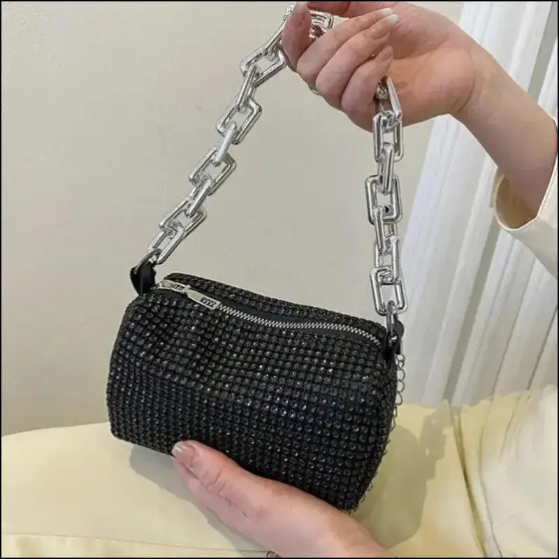Allover Rhinestone Bucket Bag | Glitter Chain Prom Purse | Women’s Mini Crossbody (6.3*3.54 Inches)