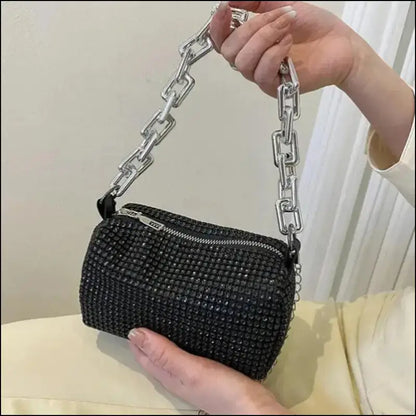 Allover Rhinestone Bucket Bag | Glitter Chain Prom Purse | Women’s Mini Crossbody (6.3*3.54 Inches)