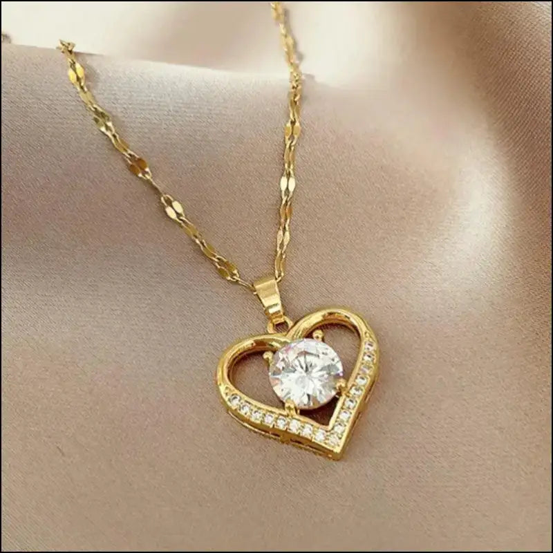 Artificial Gems Heart Pendant Necklace for Women 2022 - Golden Stainless Steel Lips Neck Chain Female Jewelry Girls