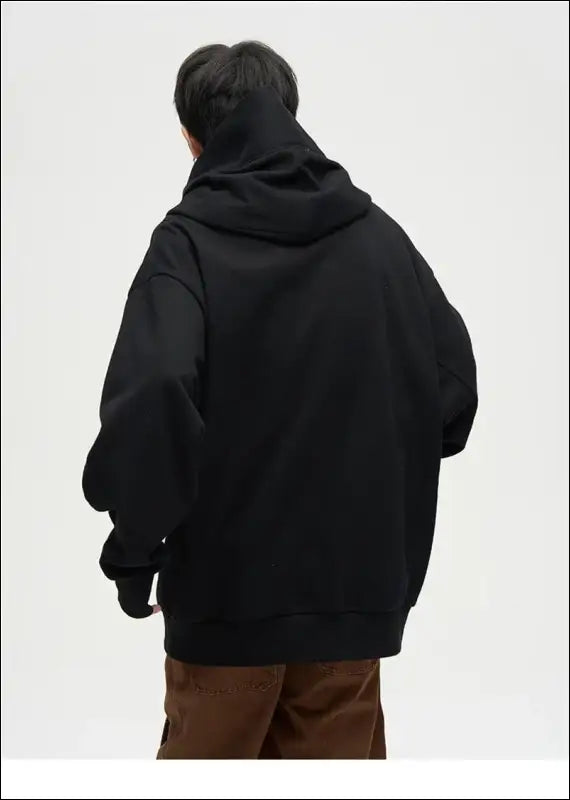Autumn Ninja Streetwear Men’s Turtleneck Hoodie – Letter Embroidered Hip Hop Vintage Y2K Fleece Sweatshirt