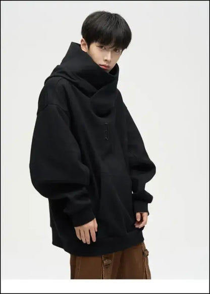 Autumn Ninja Streetwear Men’s Turtleneck Hoodie – Letter Embroidered Hip Hop Vintage Y2K Fleece Sweatshirt