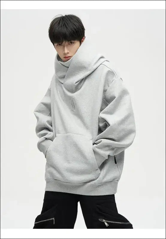 Autumn Ninja Streetwear Men’s Turtleneck Hoodie – Letter Embroidered Hip Hop Vintage Y2K Fleece Sweatshirt