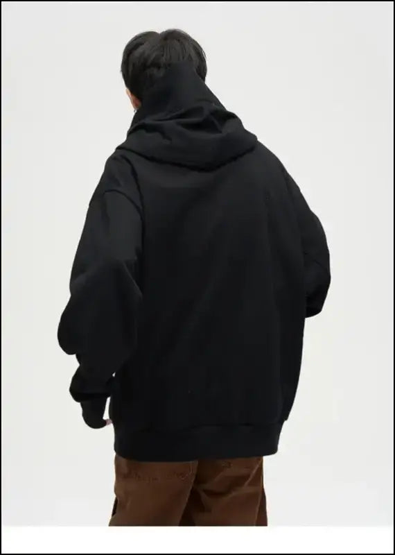 Autumn Ninja Streetwear Men’s Turtleneck Hoodie – Letter Embroidered Hip Hop Vintage Y2K Fleece Sweatshirt