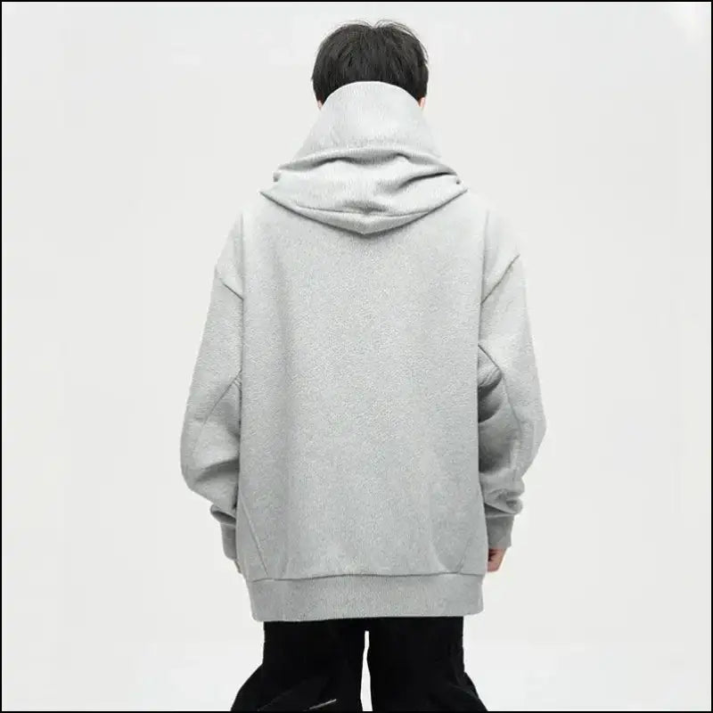 Autumn Ninja Streetwear Men’s Turtleneck Hoodie – Letter Embroidered Hip Hop Vintage Y2K Fleece Sweatshirt